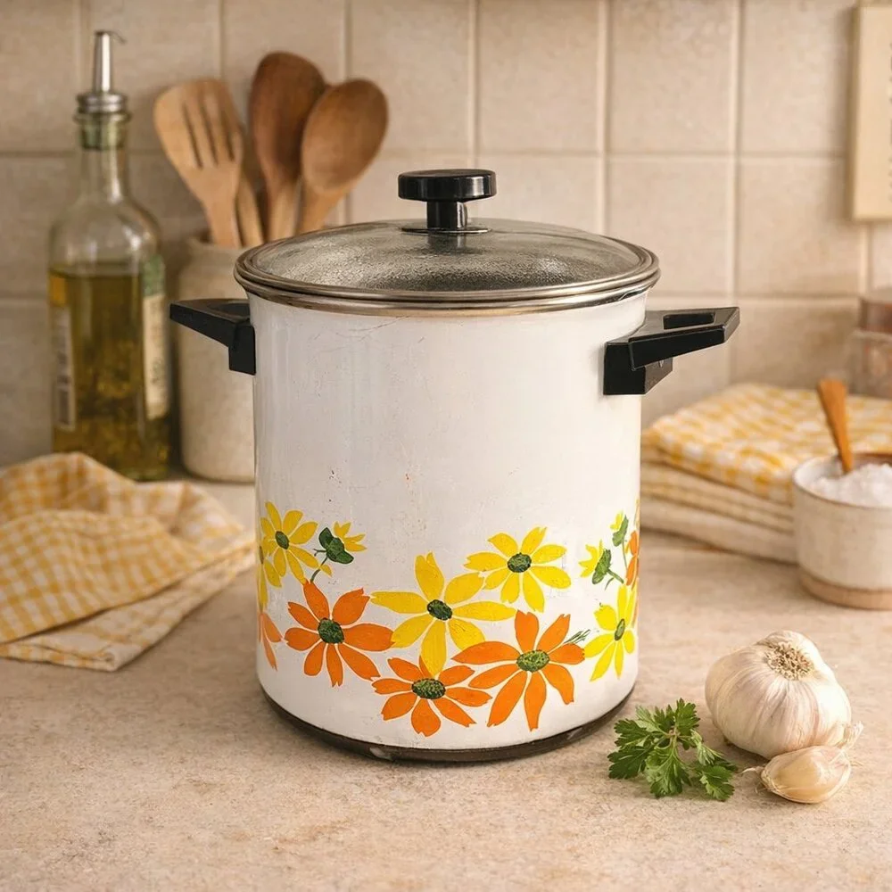 Vintage EKCO Country Garden Enamel Stock Pot/stemaer with Lid – Made in Italy